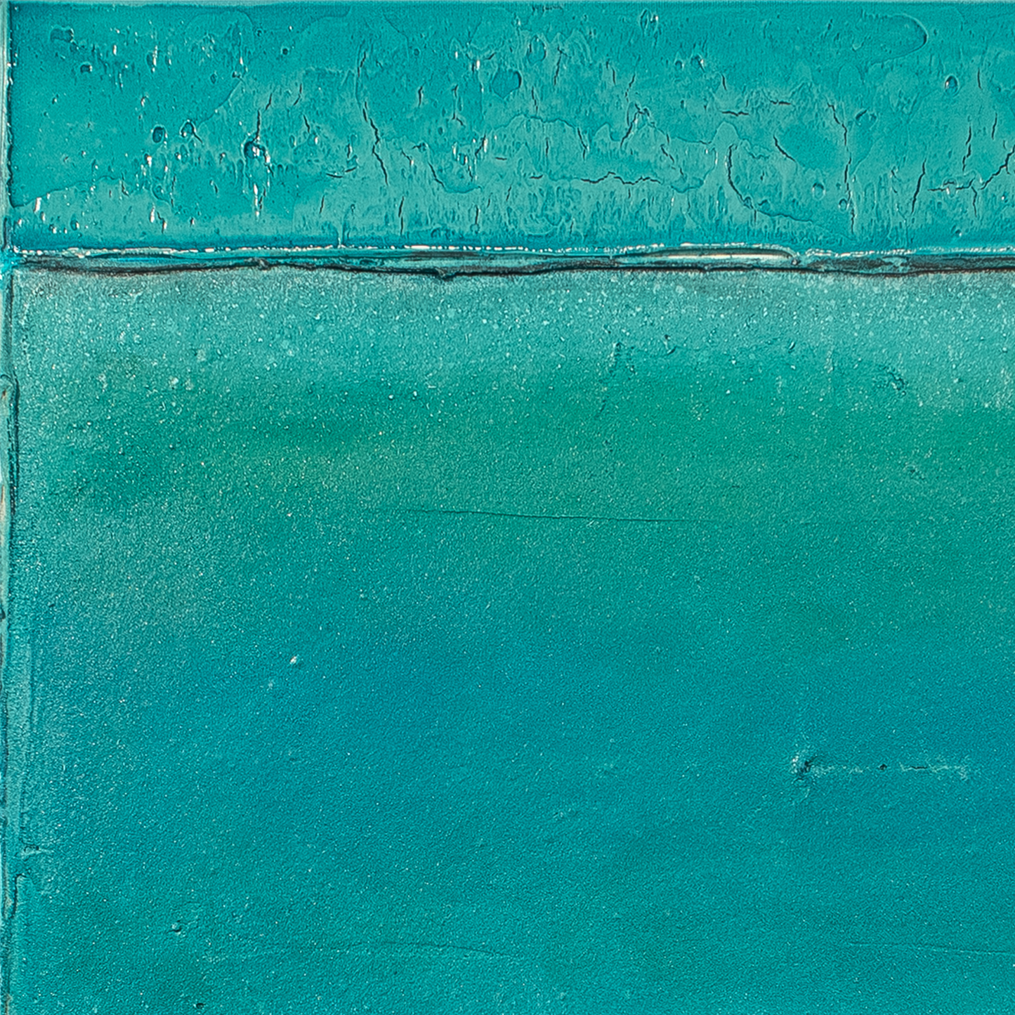 Abstract teal painting with textured surface